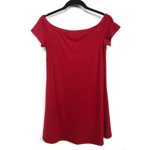 LOVE, FIRE Dress Off the Shoulder Ribbed Knit Red Stretch Medium